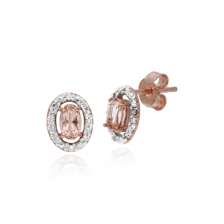 Orecchini con morganite, orecchini ovali con morganite e diamanti in oro rosa da 9 ct da 0,44 ct