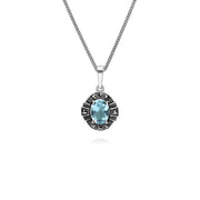 Ciondolo e anello in stile Art Déco in argento 925 con topazio azzurro e marcasite a grappolo ovale