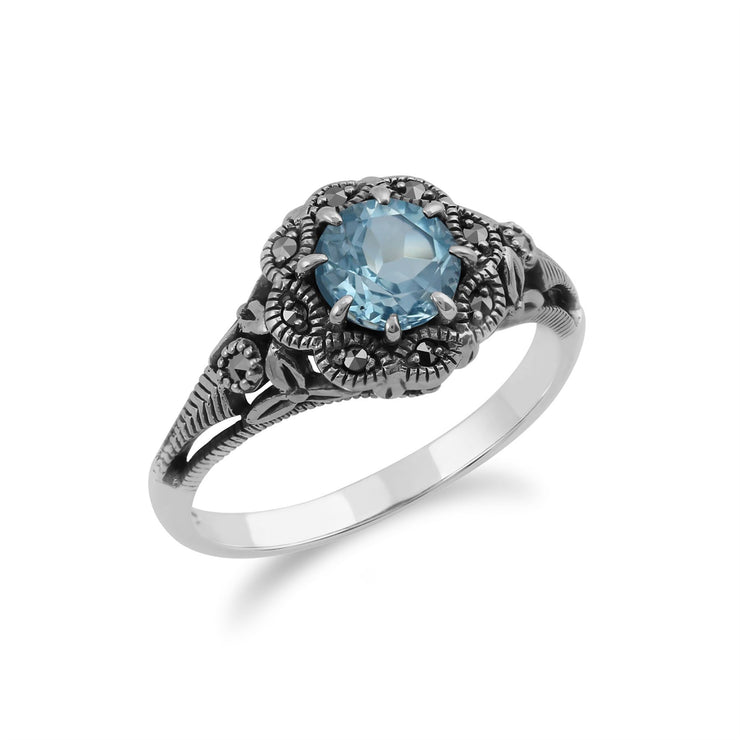 Anello Gemondo Marcasite, topazio blu in argento sterling e anello marcasite