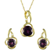 Ciondolo e orecchini floreali in stile Art Nouveau in oro giallo 375, rodolite e diamanti