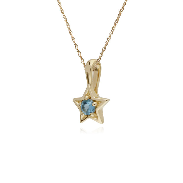 Collana con topazio azzurro, ciondolo a forma di stella con topazio azzurro in pietra singola in oro giallo da 9 ct su catena da 45 cm