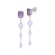 Boucles d'Oreilles Pendantes ECFEW™ 'The Unifier' Agate Bleue et Améthyste