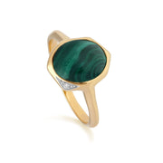 Anello con gemma B irregolare Argento 925 placcato oro Malachite e diamante