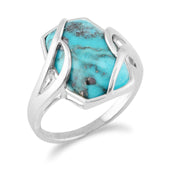 Anello Gemondo con turchese, argento sterling da 6,50 ct, cabochon turchese, ANELLO BAGUETTE contemporaneo