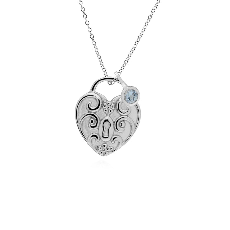 Ciondolo classico con lucchetto a cuore intrecciato Ciondoli in argento 925 e acquamarina