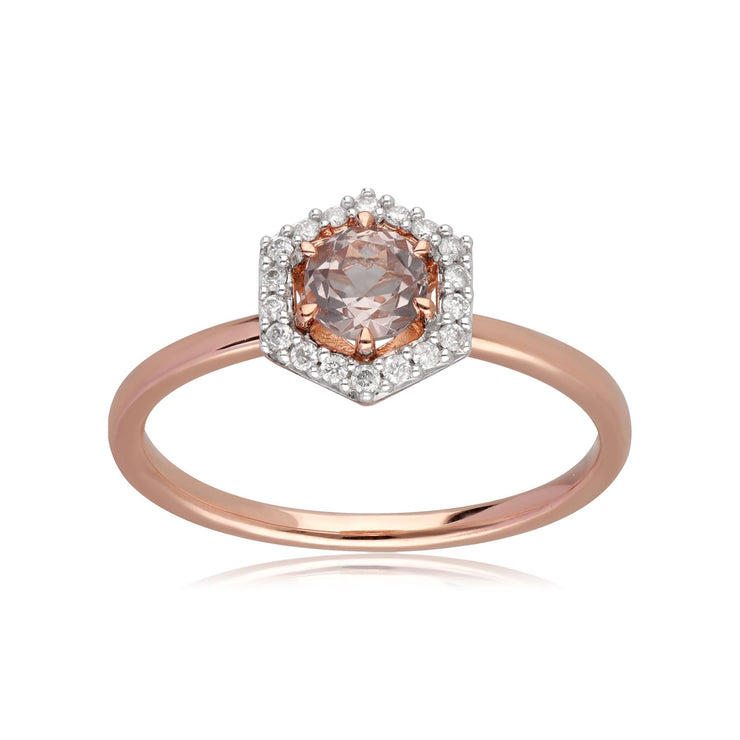 Anello di fidanzamento Halo in oro rosa 375 con Morganite da 0,378 ct e diamante