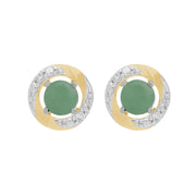 Orecchini a bottone classici in giada in oro bianco 375 e orecchini Halo con diamanti in oro giallo 375