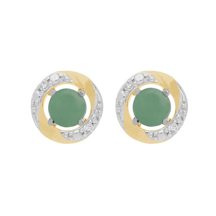 Orecchini a bottone classici in giada in oro bianco 375 e orecchini Halo con diamanti in oro giallo 375