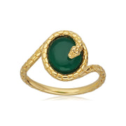 Anello con serpente in calcedonio colorato di verde "The Ruler" ECFEW™