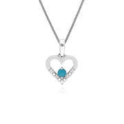 Classico pendente a cuore e orecchini pendenti in oro bianco 375 rotondo con turchese e diamante