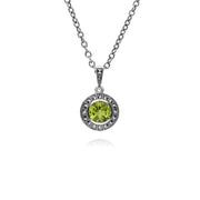 Orecchini a lobo e anello in stile Art Déco in argento 925 con peridoto e marcasite a grappolo rotondo