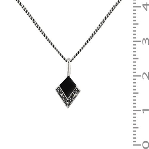 Collana e orecchini con ciondolo cervo volante in stile Art Déco, argento 925, onice nero e marcasite