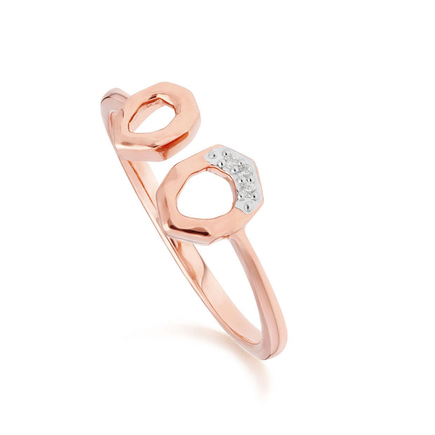 Anello e orecchini a lobo asimmetrici in oro rosa 375 con pavé di diamanti