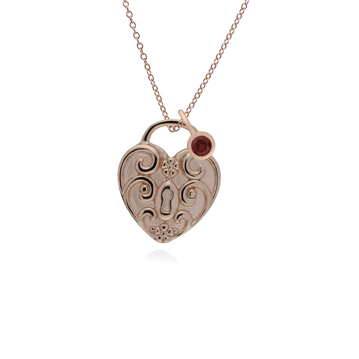 Ciondolo classico con lucchetto a cuore intrecciato in argento 925 placcato oro rosa e ciondoli in granato