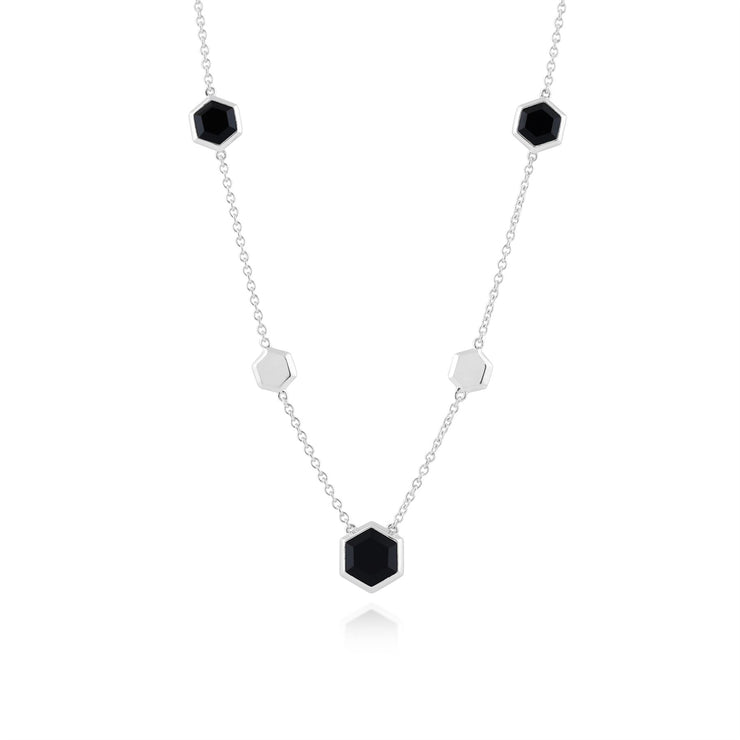 Collana geometrica in argento 925 con onice nero esagonale