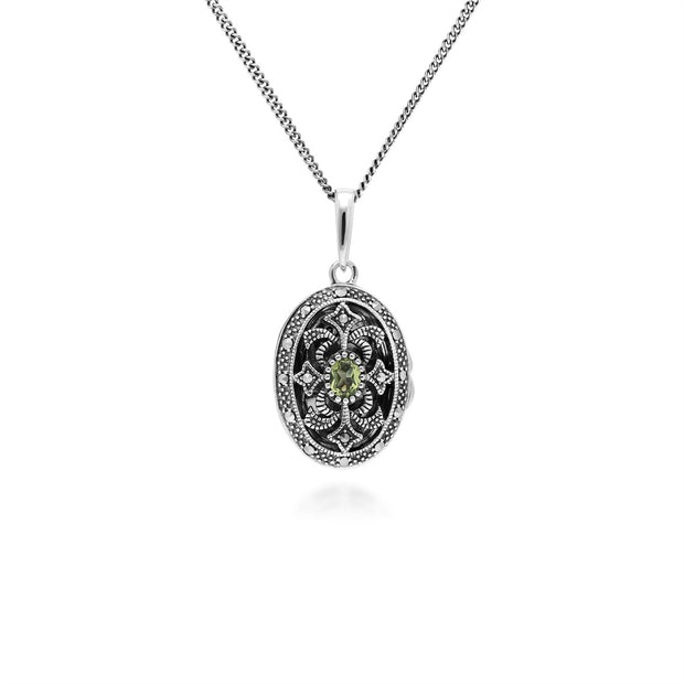 Collana portafoto in stile Art Nouveau in argento 925 con peridoto ovale