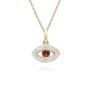 ECFEW™ Evil Eye Delicato pendente rotondo con granato e diamanti in oro giallo da 9 ct