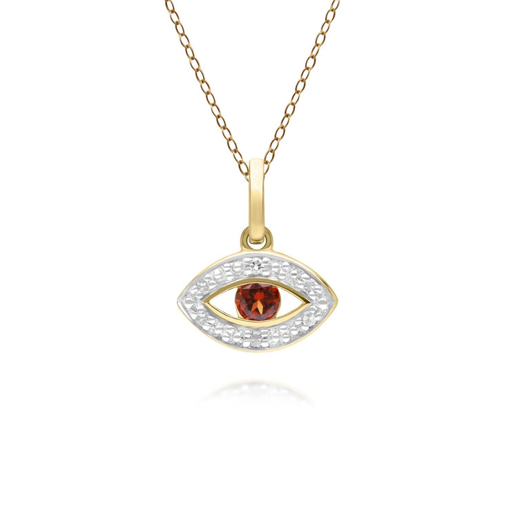 ECFEW™ Evil Eye Delicato pendente rotondo con granato e diamanti in oro giallo da 9 ct