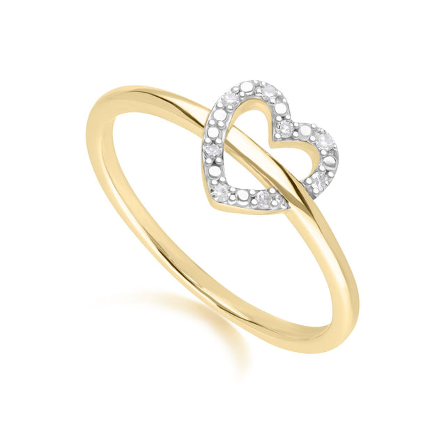 Anello Love Heart in Oro Giallo 375 con Diamante