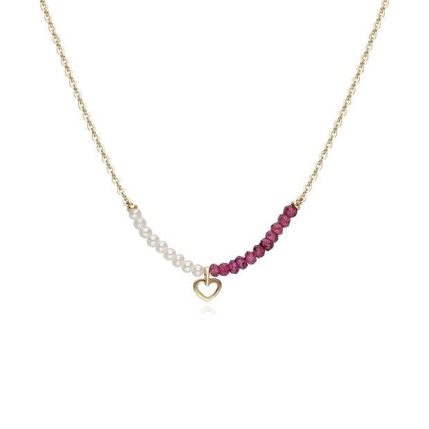 Collana cuore con perla coltivata e rodolite