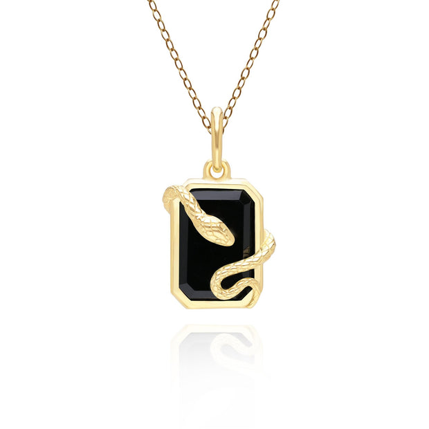 Grande pendente a forma di serpente arrotolato decorativo in onice nero in argento placcato oro fino