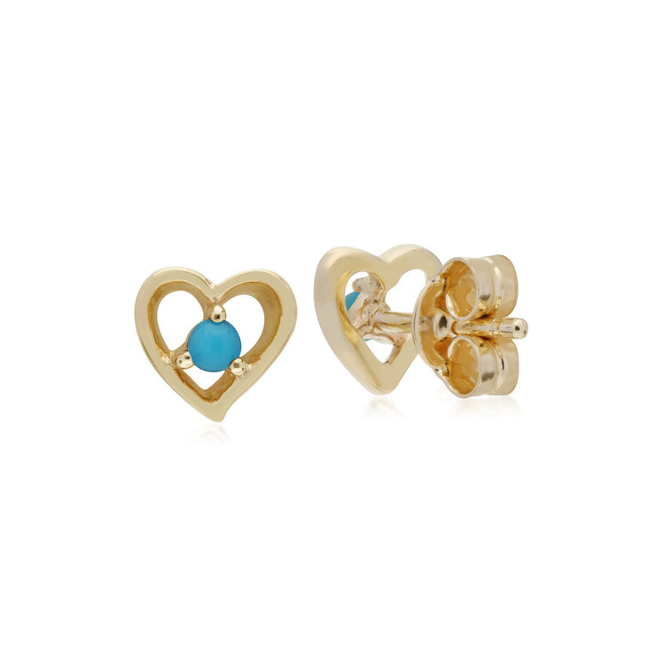 Orecchini con turchese cuore pietra singola in oro giallo da 9 ct