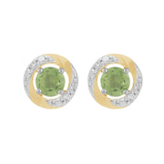 Orecchini a lobo classici con peridoto in oro bianco 375 e jacket per orecchini con diamante Halo in oro giallo 375