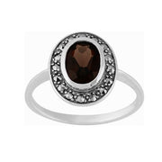 Anello a grappolo in ARGENTO STERLING da 1,12 ct, QUARZO FUME' E MARCASITE