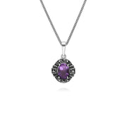 Ciondolo e anello in stile Art Déco Argento 925 con ametista e marcasite a grappolo ovale