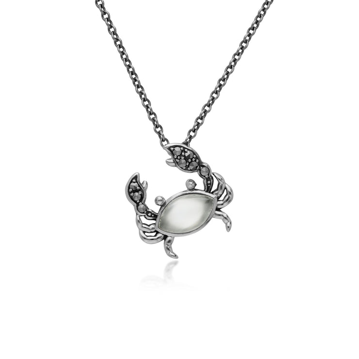 Collana con pietra di luna, pietra di luna in argento sterling da 1,5 carati e granchio marcasite da 0,15 ct, collana da 45 cm