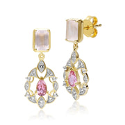 Boucles d'Oreilles Pendantes ECFEW™ 'The Creator' Quartz Rose, Tourmaline et Topaze Blanche