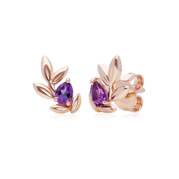 Anello e orecchini a Lobo O Leaf con ametista in oro rosa 375