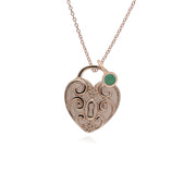 Ciondolo classico con lucchetto a cuore intrecciato in argento 925 placcato oro rosa e ciondoli con smeraldi