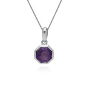Anello e pendente in argento 925 con ametista ottagonale geometrica