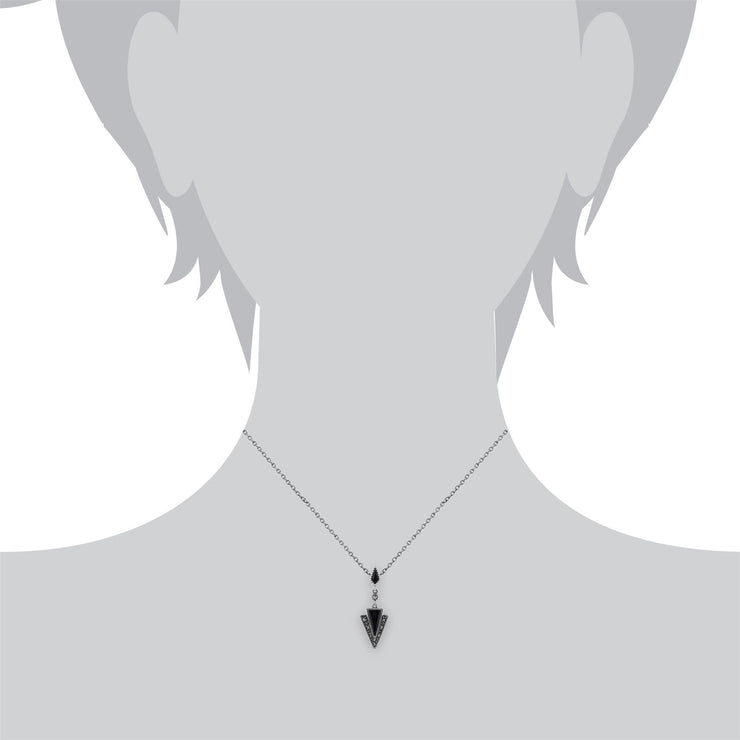 Collana Trangle e Orecchini Pendenti Stile Art Deco Argento 925 Onice Nero e Marcasite