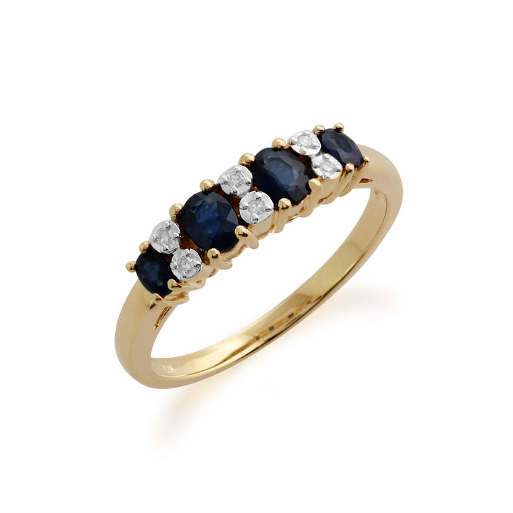 Anello Gemondo con zaffiro, anello Half Eternity in oro giallo da 9 ct con zaffiro da 0,65 ct e diamanti