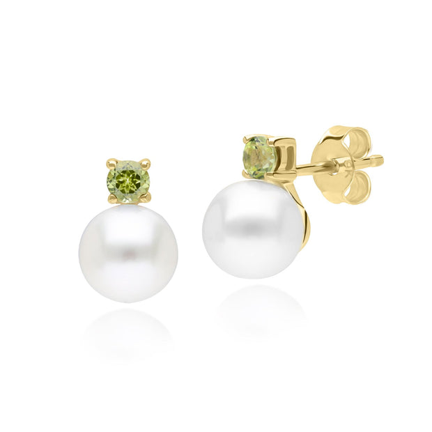 Orecchini a lobo con perle moderne in oro giallo 375, peridoto e diamanti