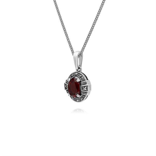 Collana in argento sterling con granato ovale e marcasite da 45 cm