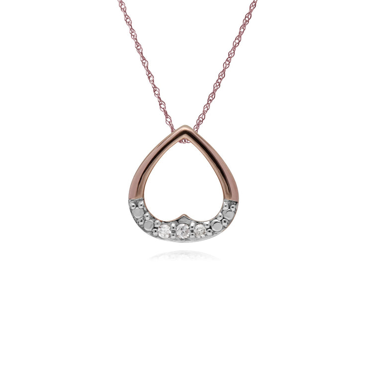 Collana con diamanti, ciondolo a forma di cuore con diamanti in oro rosa da 9 ct su catena da 45 cm