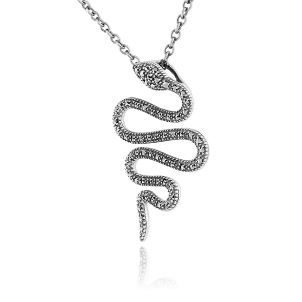 Ciondolo serpente in stile Art Nouveau in argento 925 marcasite rotondo