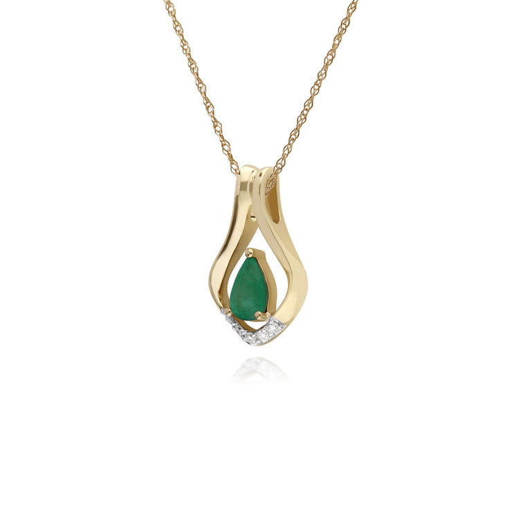 Collana con smeraldi, pendente in oro giallo da 9 ct con smeraldo e foglia di diamante su catena da 45 cm