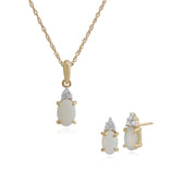 Classico pendente ovale e diamante in oro giallo 375 con opale e orecchini a bottone