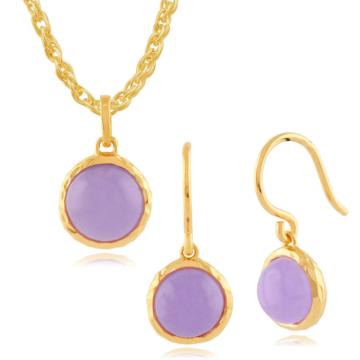 Orecchini pendenti e pendenti Boho Argento 925 placcato oro giallo Giada Lavanda con castone rotondo