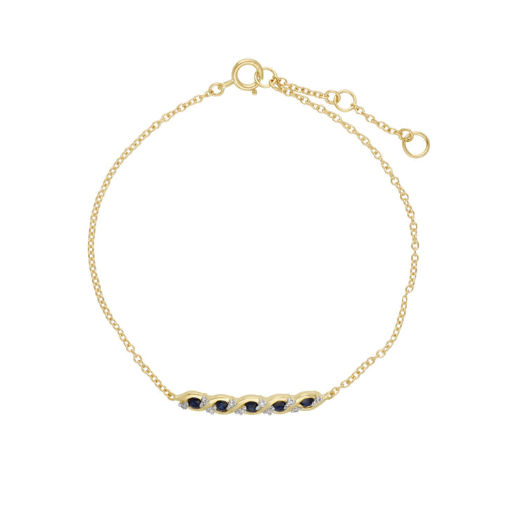 Bracciale intrecciato da 19 cm con zaffiri e diamanti in oro giallo da 9 ct