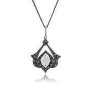 Ciondolo traforato in stile Art Nouveau Argento 925 Madreperla e Marcasite Rotondo