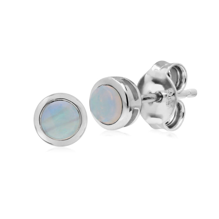 Orecchini con opale, orecchini a bottone rotondi semplici opali Chaton in argento sterling