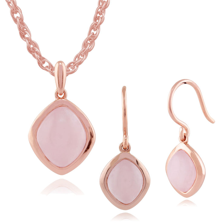 Orecchini pendenti e pendenti Boho Argento 925 placcato oro giallo Quarzo rosa con castone con taglio a diamante