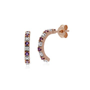 Orecchini con ametista, orecchini stile mezzo cerchio in oro rosa da 9 ct con ametista da 0,28 ct e diamanti da 4 pt