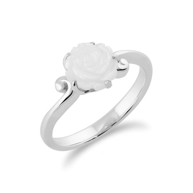 Gemondo Anello con rosa floreale in madreperla intagliata in argento 925 da 1 ct