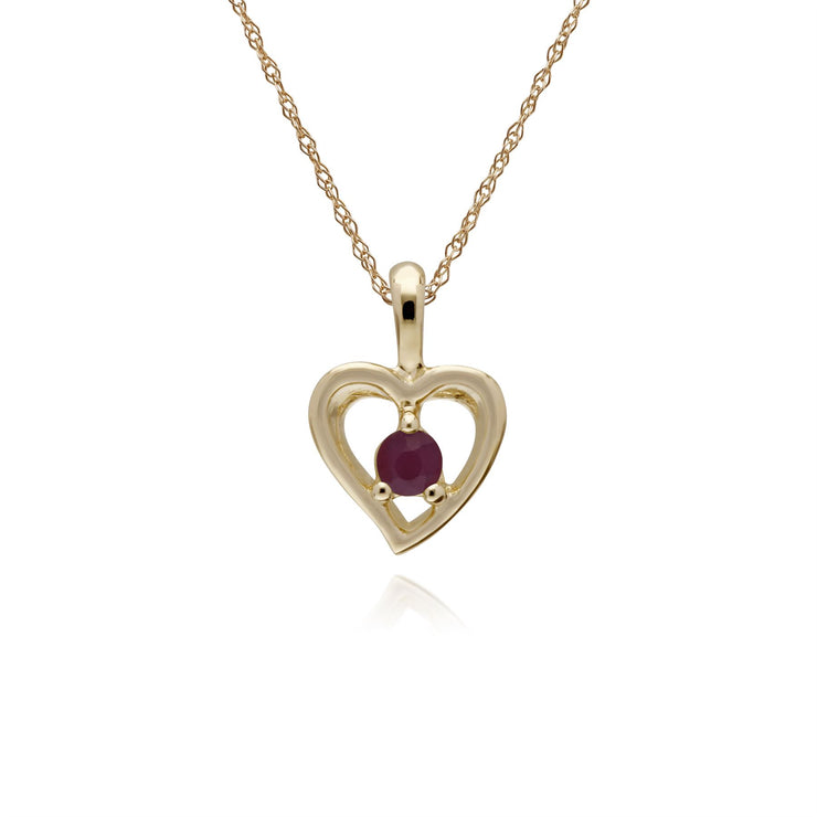 Collana con rubini, ciondolo a cuore singolo con pietra di rubino in oro giallo da 9 ct su catena da 45 cm